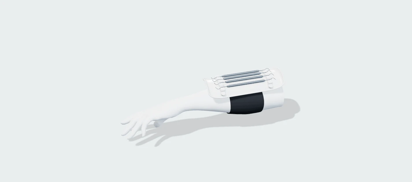 ErgoTray resting on a black band around a white mannequin forearm.